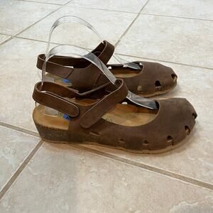 Bionatura Brown Distressed Leather Cork Mary Jane Shoes Sandals 38 US 7.5